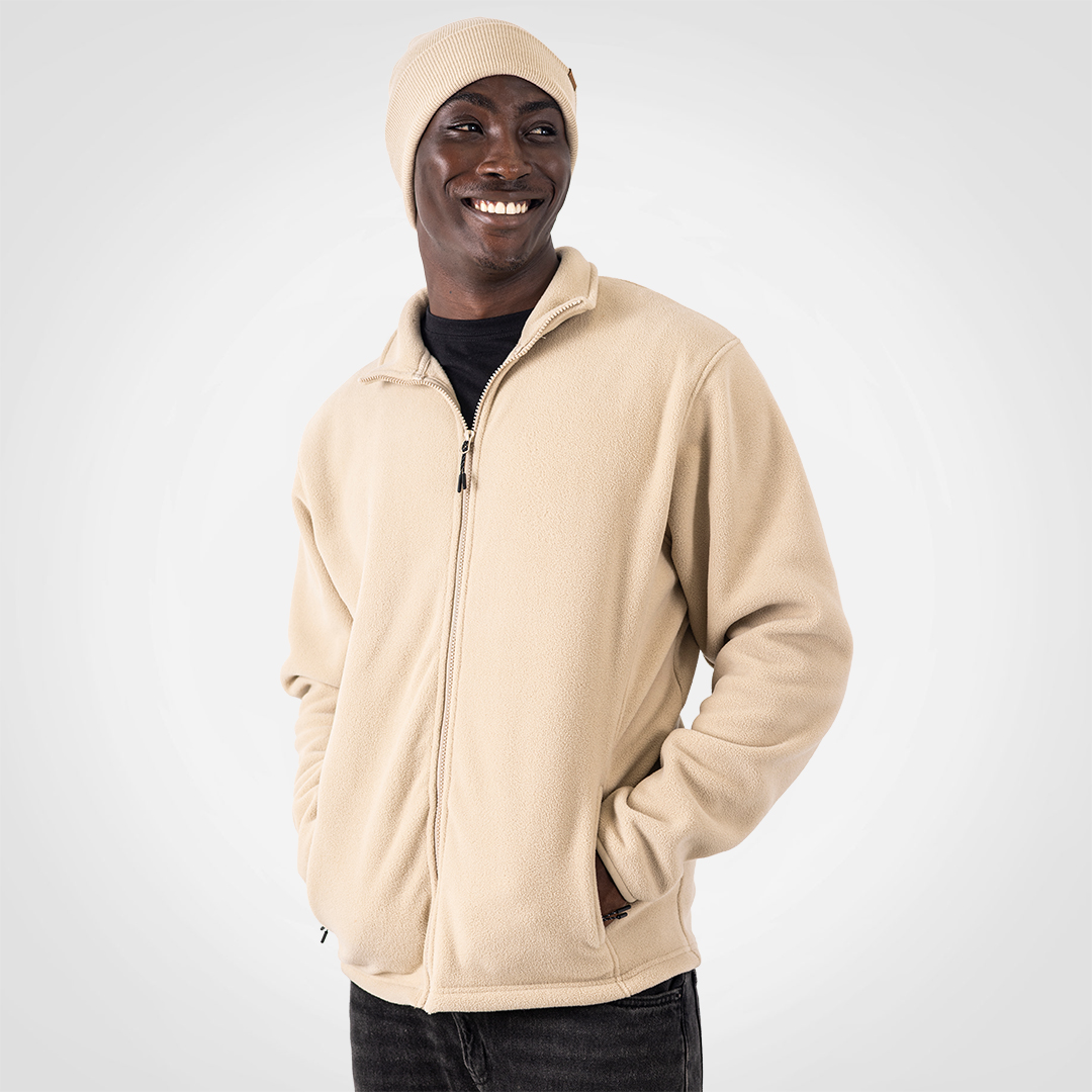 Model wearing a microfleece jacket